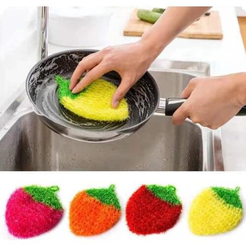 1Pc Kitchen Dish Cleaning Towels Dishwashing Cloths Rag Strawberry Wipes Cloth Hanging Non-stick Oil Scouring Pad Cleaning Brush