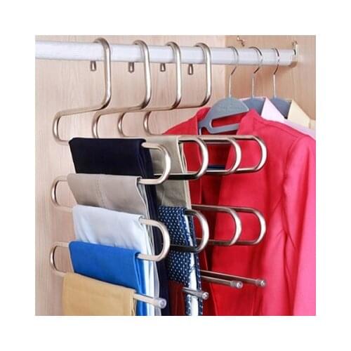 10pcs Stainless Steel Wardrobe Storage S Type Pants Trousers Hanger Multi Layers Clothing Towel Storage Rack Closet Space Saver