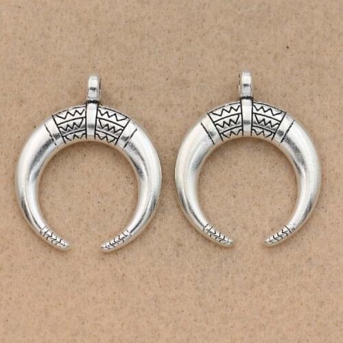 2pcs Antique Silver Plated Horn Charms Pendant for Jewelry Making Necklace DIY Accessories Craft Findings 27x34mm