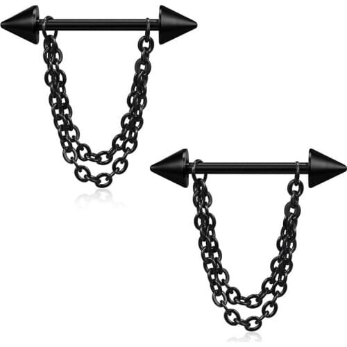 2Pcs Stainless Steel Pierced Nipple Breast Rings Nail Barbell Chain Pendant Body Piercings Jewelry 5 Styles