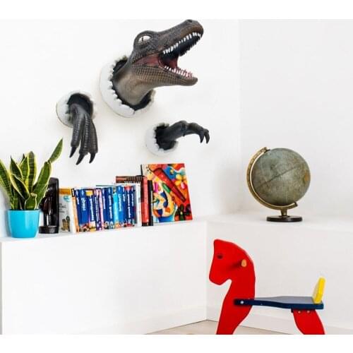 3D Wall Mounted Dinosaur Sculpture Wall Art Life-like Wall Bursting Dinosaur Bust Wall Art Poster And Prints Art For Home 2021