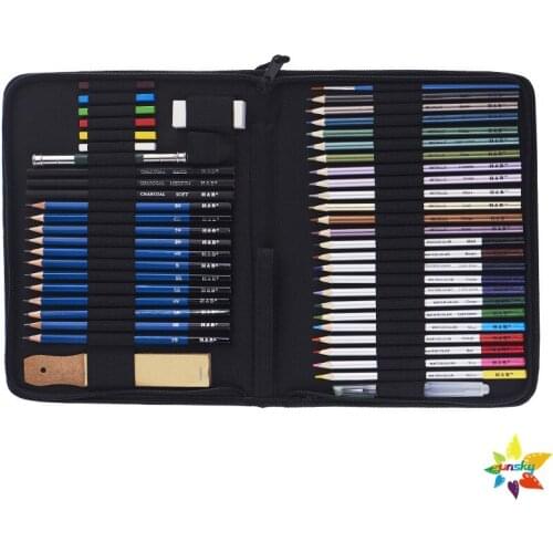 51Pc/set Drawing Sketch Pencil Charcoal Graphite Watercolor Metallic Color Pencil Oil Sketch Painting Coloring Professional Set