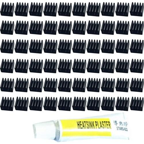 Black Mini Radiator Kit 60 Pcs 8.8X8.8X5mm Radiator and 1 Thermal Glue for Passive Cooling of Electronic Equipment