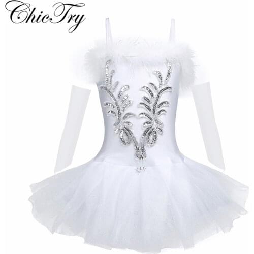 Kids Girls Sequined Beads Ballet Dance Leotard Tutu Ballerina Stage Performance Dancewear Dress with Fingerless Gloves Hair Clip