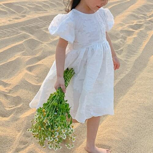 Kids Princess Dress Girl White Tutu Dress Gown Performance Birthday Party Dresses Puff Sleeve Flowers Children Clothing 2-5Y