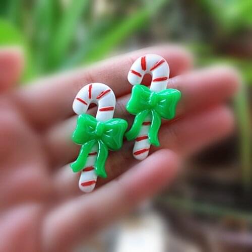 Resin Crafts For DIY Christmas Holiday Decoration 20pcs 41*20mm Kawaii Flat Back Resin Cabochon Christmas Cane