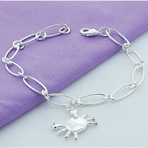 Classic New 925 Sterling Silver Animal Crab Charm Bracelet For Women Silver Fashion Jewelry