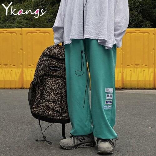 Korean Clothes Streetwear Joggers Women Korean Sweatpants Aesthetic Harajuku Drawstring Baggy Blue Solid Wide Leg Pants Female