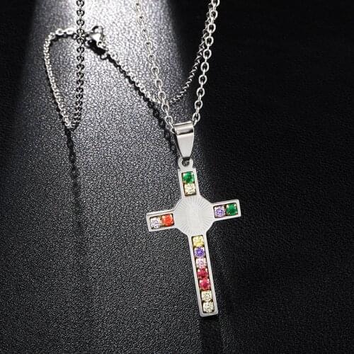 Colorful Rhinestone Cross with Engraved Guadalupe Virgin Mary Necklaces Pendants for Our Lady Jewelry Bijoux