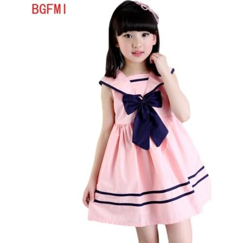 Summer Wear New Girls Navy Sleeveless Dress Middle School Childrens College Wind School Uniform Big Bow Baby Children Dresses
