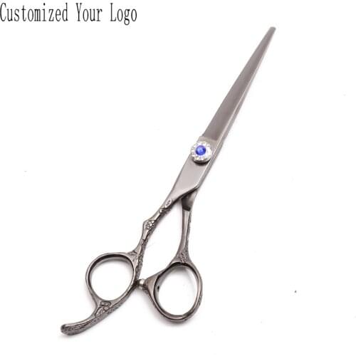 Left-Hand 5.5" 6" Black Engraving Logo JP 440C Straight Scissors Thinning Shears Pet Shears Professional Grooming Scissors C8002