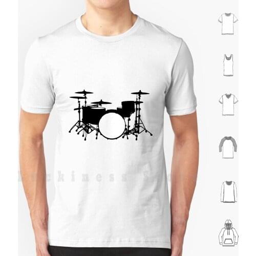 Drum Kit T Shirt 6xl Cotton Cool Tee Drum Kit Set Cymbals Bass Snare Tom Tom Silhouette Percussion Musical Instrument