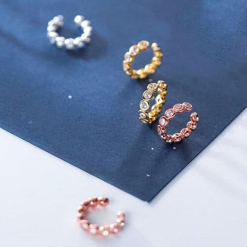 Real 925 Sterling Silver Zircon Round Minimalist Clip Earrings For Women Party 18K Gold Fine Jewelry Hiphop Accessories Gift