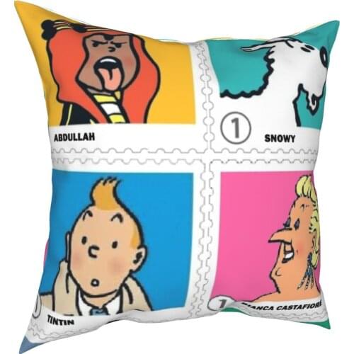 Tintin Stamps Pillowcase Soft Polyester Cushion Cover Decorative Adventures of Tintin Pillow Case Cover Seat Square 40*40cm