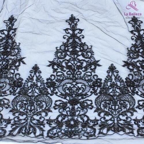 La Belleza 2019 new 75cm width Black Bilateral Beaded sequins lace trim gorgeous lace trim for bridal accessories 1 yard