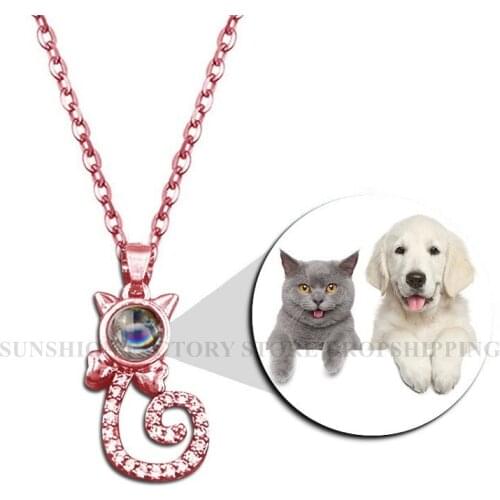 Dropshipping New Custom Cat Projection Necklace 100 Languages I Love You Projection Pendant Necklace Memory