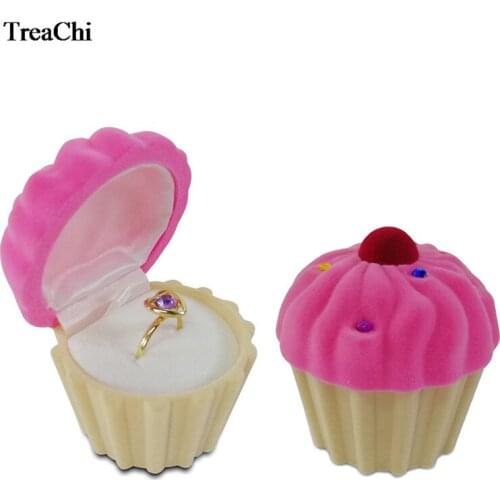 Jewelry Gift Box Cute Velvet Cake Cup Shape Ring Earring Party Birthday Schoolmate Present Jewelry Display Storage Gift Box