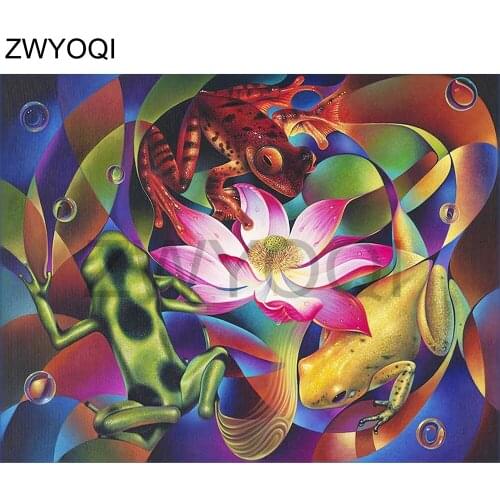 Full Round Diamond mosaic Lotus frog Full Square Diamond embroidery Lotus frog 5D DIY Diamond painting Cross stitch Lotus frog