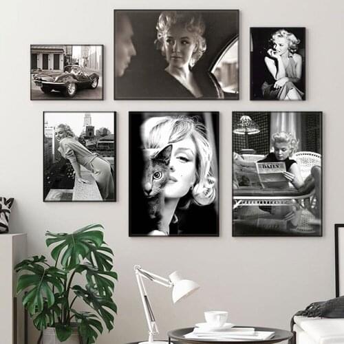 Marilyn Monroe Figure Portrait Wall Art Canvas Painting Black and White Wall Pictures for Living Room Movie Star Poster