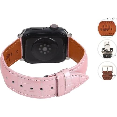 Pink Vintage Crocodile Leather Watchband High Quality 12mm to 24mm Mens Womens Suitable for Apple Watch 38mm 42mm 40mm 44mm
