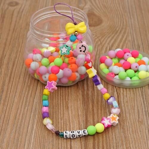 Smiley Phone Chains Colored Beads Straps Star Charm Heart Letter Chain String Holders 2021 Fashion Mobile Phone Lanyard