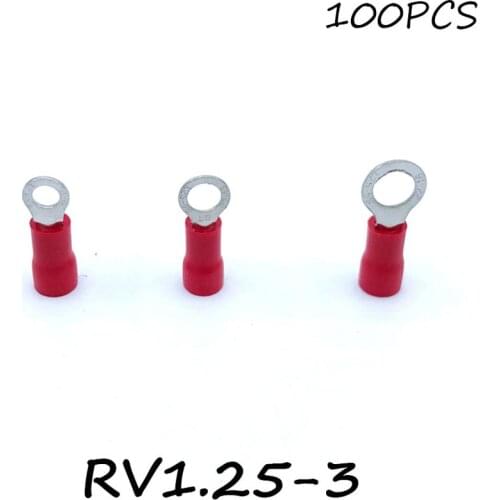 Ring Insulated Connector Terminal Block 100PCS RV1.25-3 Red Cable Wire Electrical Crimp Terminator A.W.G 22-16 Cap