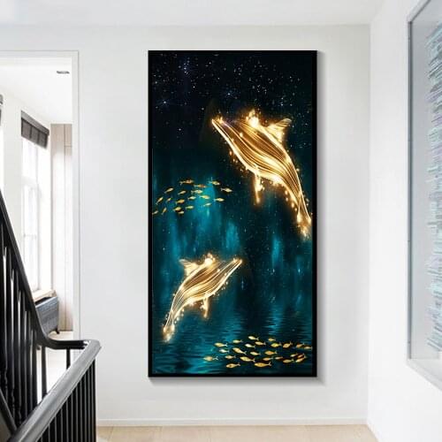 Modern Abstract Gold Whale Canvas Painting Animal Abstract Wall Art Picture Poster and Printing for Living Room Home Decoration
