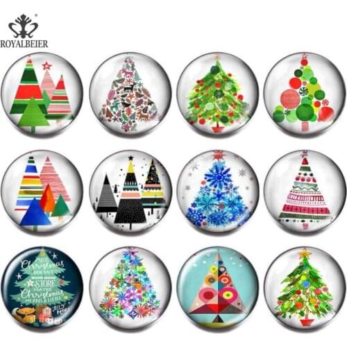 RoyalBeier 12pcs/lot Multi Christmas Tree Glass Beads Charms 18mm Snap Button Jewelry For 18mm Beads for Jewelry Making kg0047g