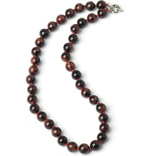 A dark Black color Streaks of Light brown and Long and Thin 10 MM beads 18 inch Red Tiger stone Necklace