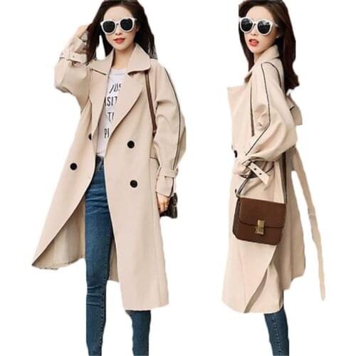 2020 New Elegant Spring Autumn Long Trench Coats Women Korean Long Sleeve Windbreaker Coat Female Khaki Outerwear X342