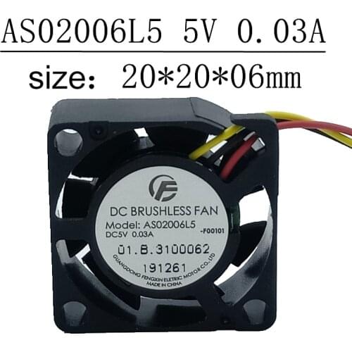 2pcs 20mm DC 5V 0.03A AS02006L5 USB Mini ultra-thin projector motherboard mini fan 2CM ultra-quiet hydraulic bearing cooling Fan
