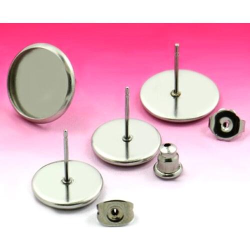 20sets Stainless Steel Earrings&Earbuds Blank Base Fit 6/8/10/12/14/16/18/20mm DIY Jewelry Making Accessories Wholesale