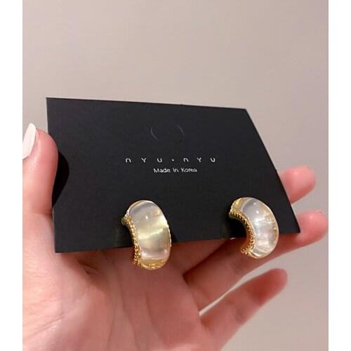 Japan Korea Delicate Opal Stone C-shape Circle Hoop Earrings For Women Girls Statement Earring Wedding Jewelry Bijoux Gift