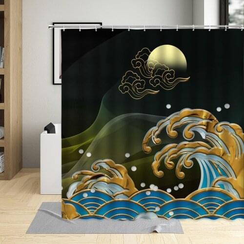 Tradition Great Waves Shower Curtain Sea Spindrift Modern Home Decor Waterproof Polyester Hanging Curtains With Hooks Washable