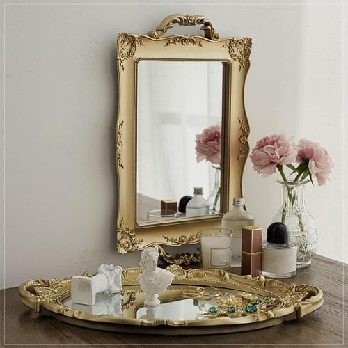 Retro 2 in 1 Mirrored Vanity Tray Makeup Mirror Case Trinket Cosmetic Organizer Holder Ornaments