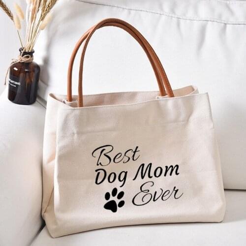 Best Dog Mom Printed Women Lady Beach Bag Canvas Tote Bag Handbag Work Bag Shopping Bag Gift for Dog Lovers Dropshipping