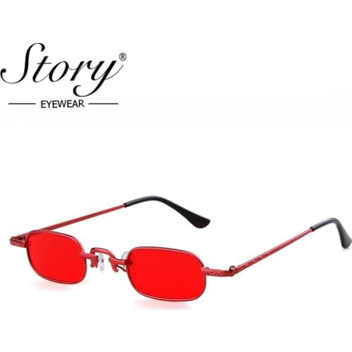 STORY 2019 Small Square Sunglasses Brand Designer Vintage Retro Metal Frame Rectangle Sun Glasses Female Eyewear Red Glass