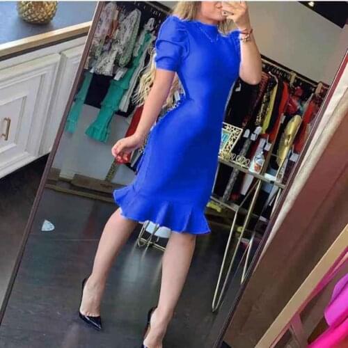 2021 New Autumn Women Bandage Dress O-Neck Ruffle Short Sleeve Fishtail Midi Bodycon Dress Elegant Celebrity Hot Style Vestidos