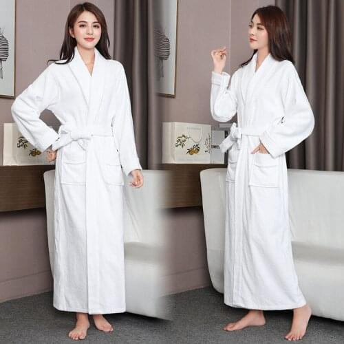 Women Winter White Cotton Kimono Gown Home Robe Warm Lounge Long Nightwear Sleepwear Bathrobe