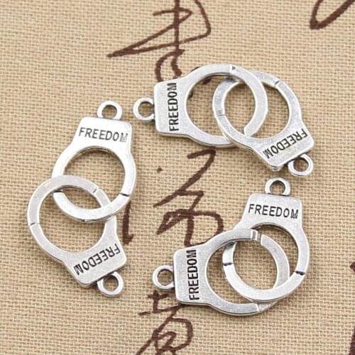 10pcs Charms Handcuffs Freedom 23x15mm Antique Bronze Silver Color Pendants Making DIY Handmade Tibetan Bronze Jewelry