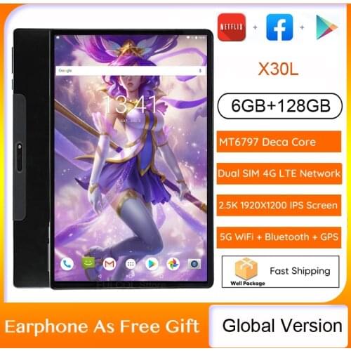 2021 New Hot 10 inch Tablet PC MT6797 Deca Core 6GB RAM 128GB ROM 4G LTE 13.0/5.0MP Android 8.0 1920X1200 2.5K IPS Tablets