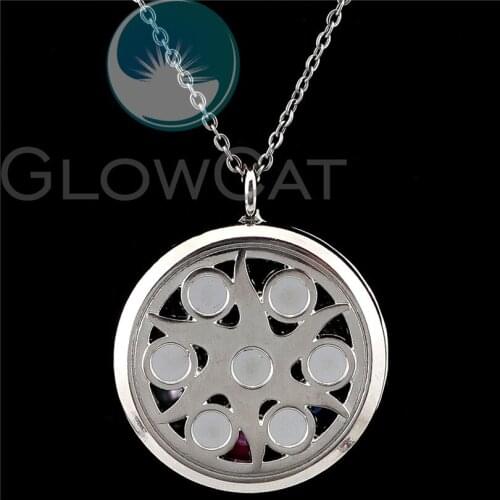 30mm Yoga Flower Locket Steel Chains Essential Oil Aromatherapy Diffuser Perfume Locket Pendant Necklace R-K1199
