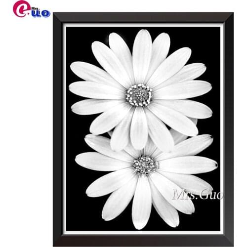 Two Flowers 5D DIY Diamond Painting Full Square New Arrival Black And White Wall Art Diamond Embroidery Sale Daisy Mosaic Sale