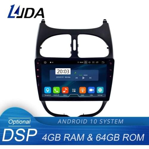 LJDA Android 10 Car Multimedia Player For Peugeot 206 2002 2003 2004 2005 2006 2007 2008 GPS Stereo Radio 4G+64G Stereo DSP IPS