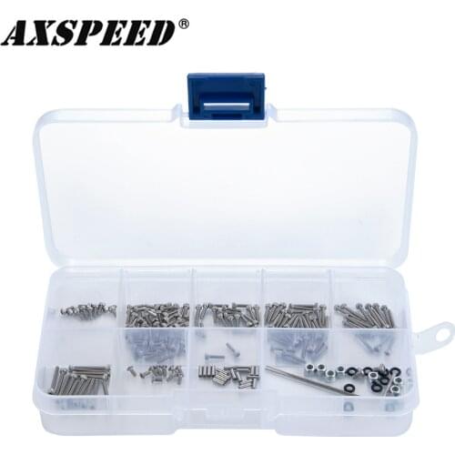 AXSPEED 186PCS Screws Pins Repair Tools Kit with Storage Box 130x22x67mm for 1/24 Axial SCX24 RC Crawler Car Repair Parts