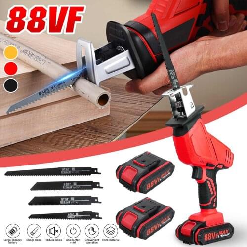 100-240V Cordless Reciprocating Saw 4 Saw Blades Metal Cutting Wood Tool Portable Woodworking Cutters with 1/2 Batterys Charge