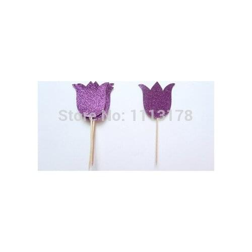 Glitter Tulip Cupcake Toppers Bachelorette wedding bridal Shower birthday tea party treat food picks decoration