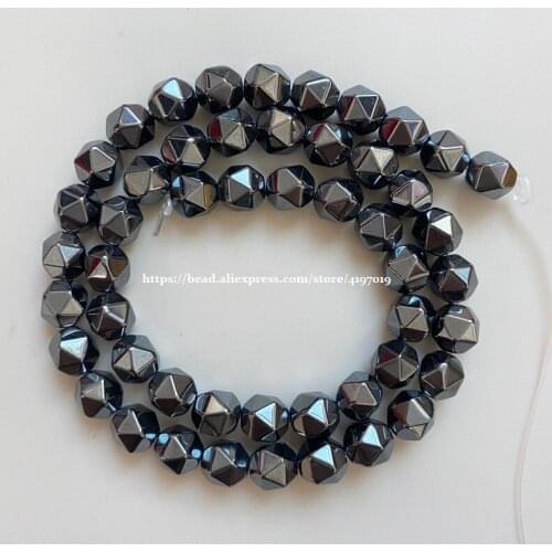 Natural Big Cuts Faceted Black Hematite Stone Loose Beads 4 6 8 10MM 15" Pick Size For Jewelry Making