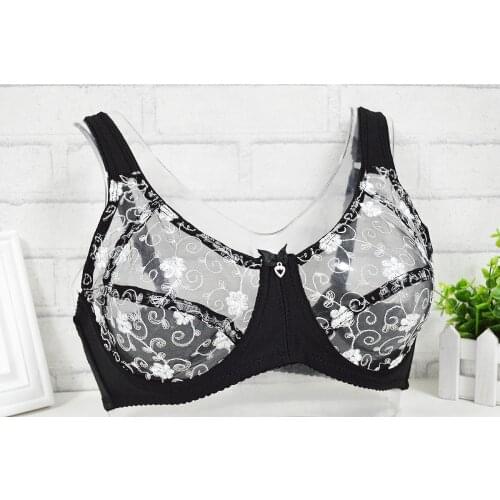 Black Unpadded Bras For Women A B C D DD E F 42 44 Lace Bralette Floral Soutien Gorge Transparent Sexy Lingerie Gift