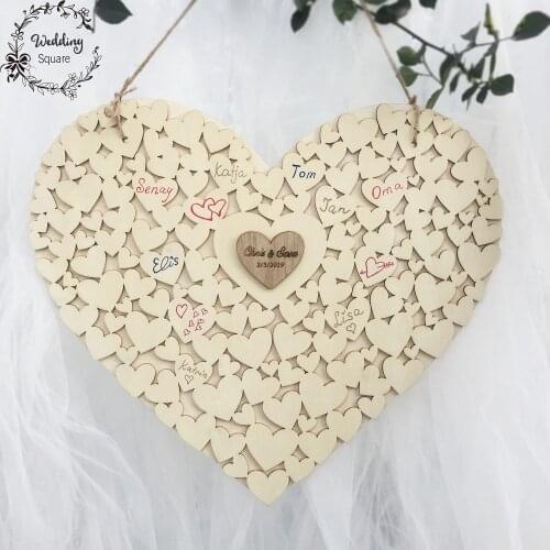 Wooden Heart Shape Customs Personalised Heart Wedding Guestbook Sign Book Hanging Heart Wedding Guest Book